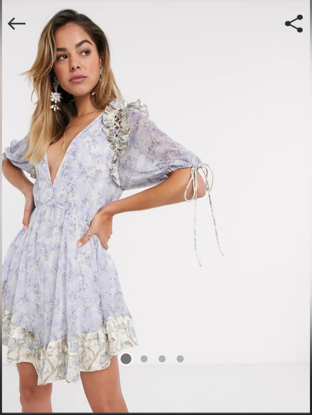 ASOS Foral Ruffle Open-Back Mini Dress - Picture 2 of 4